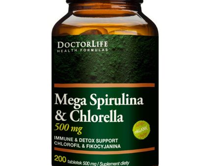 Mega Spirulina & Chlorella 500mg suplement diety 200 tabletek Online now