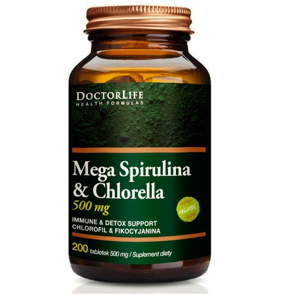 Mega Spirulina & Chlorella 500mg suplement diety 200 tabletek Online now